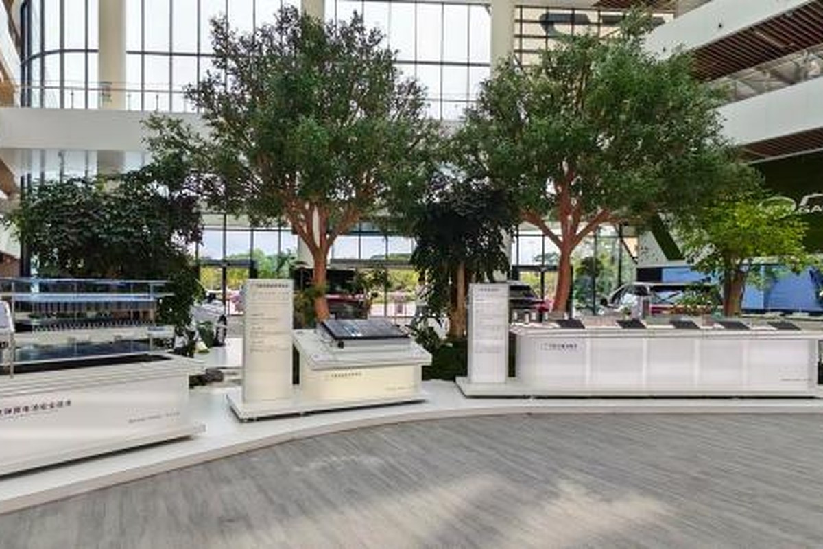 GAC Future Tech Exhibition Hall atrium with an eVTOL flying car on display