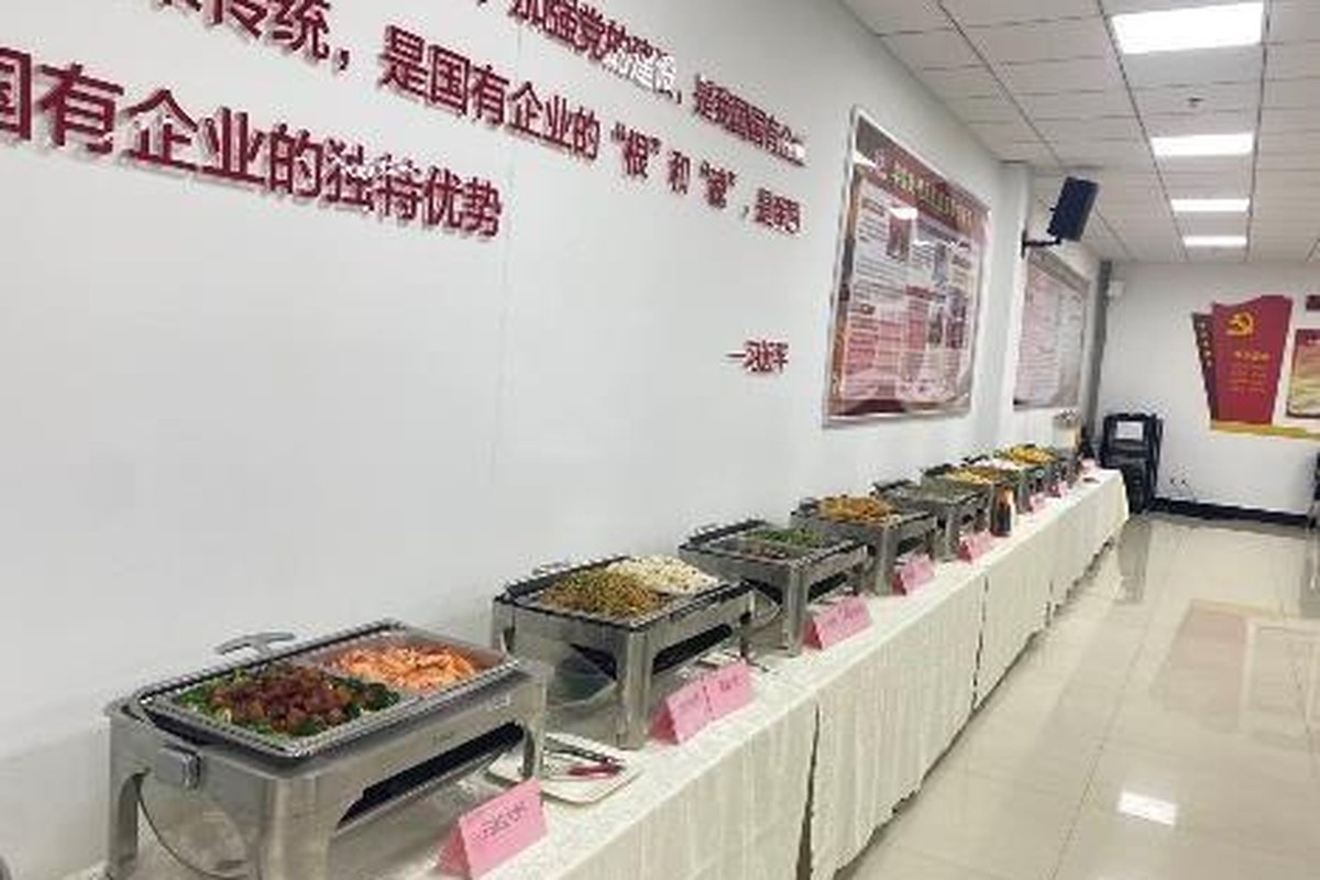 Buffet catering setup on the GAC Panyu, Guangzhou manufacturing campus