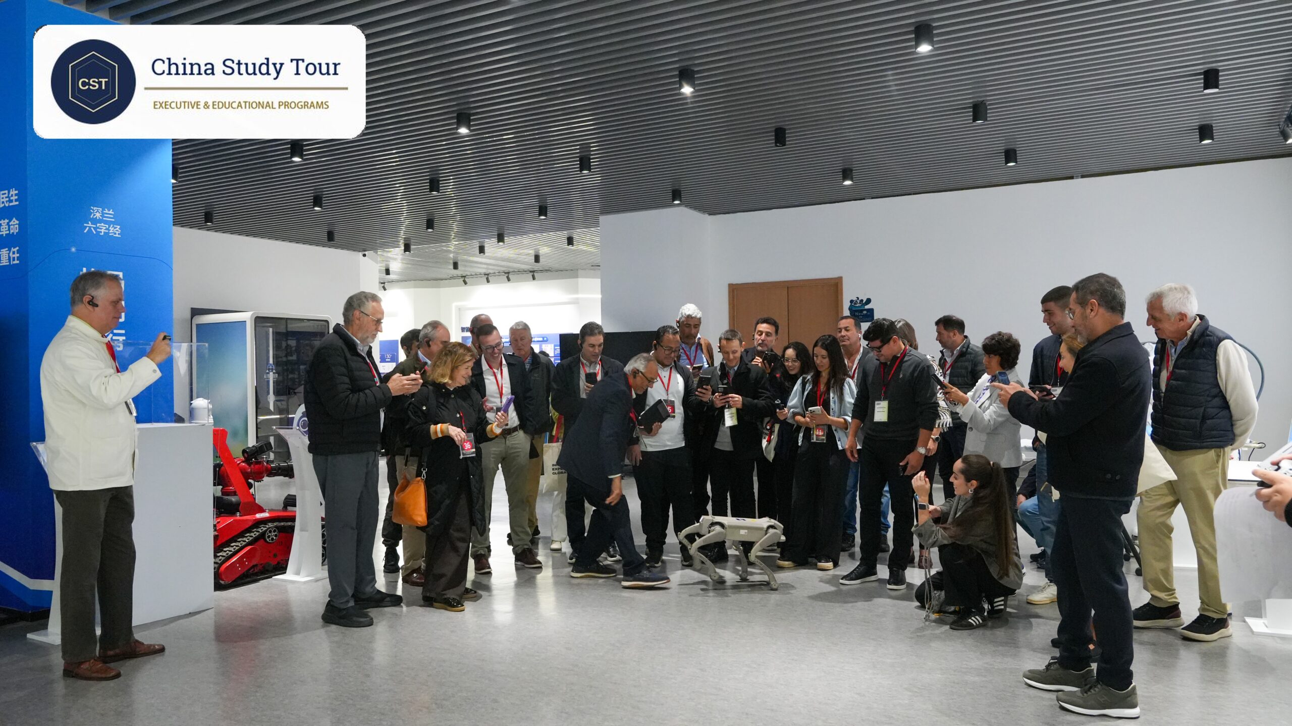 A study tour group traveling together between company visits in China